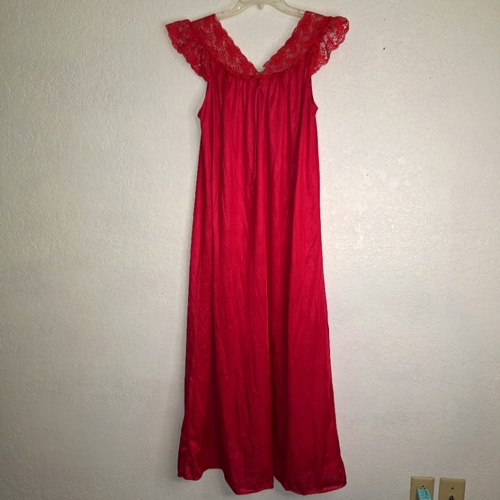 VTG JILL Andrea of New York Nightgown Negligee Rich Hot Pink Nylon Lace Large